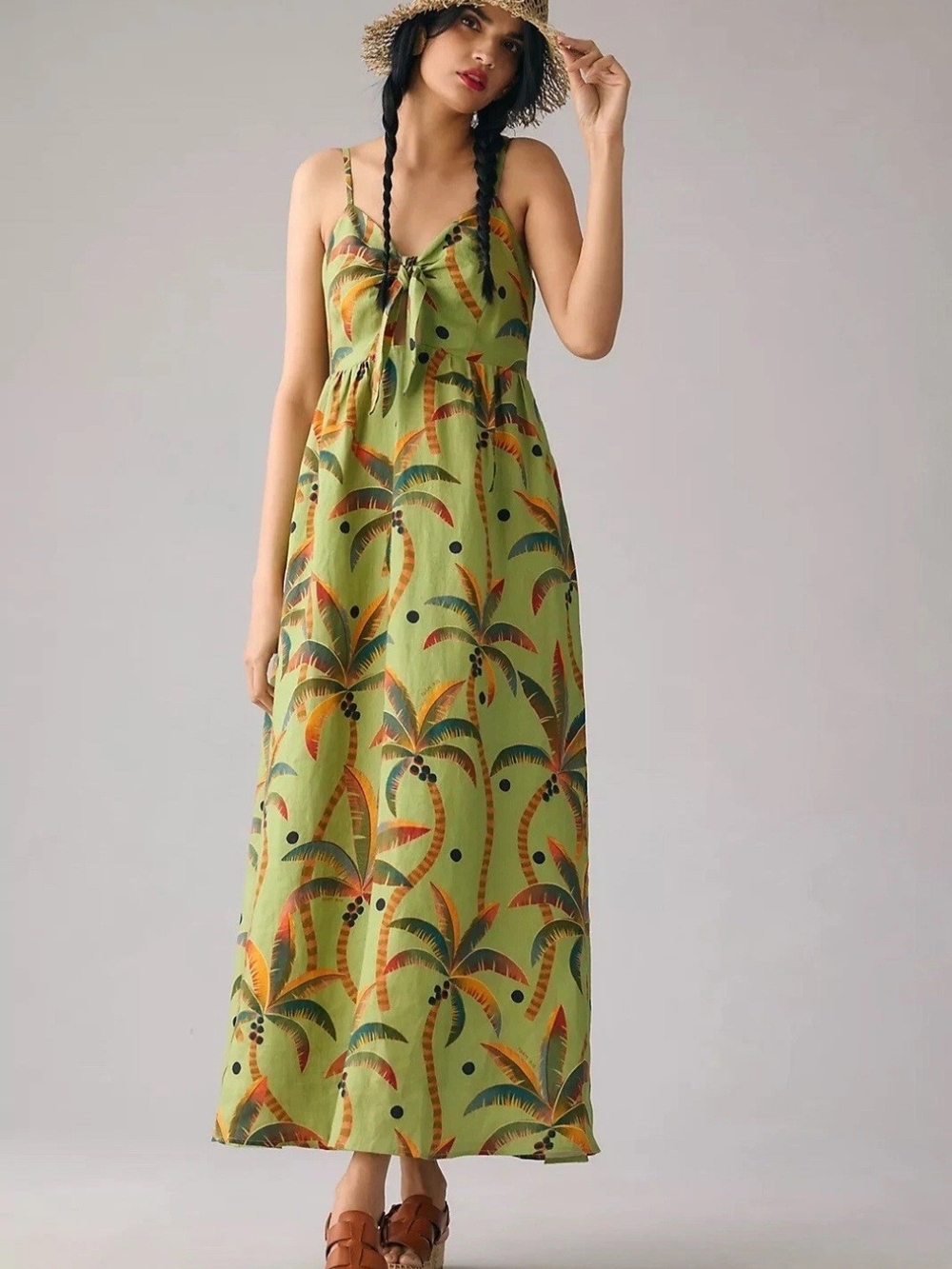 Farm Rio for Anthropologie Tie-Front Linen Dress